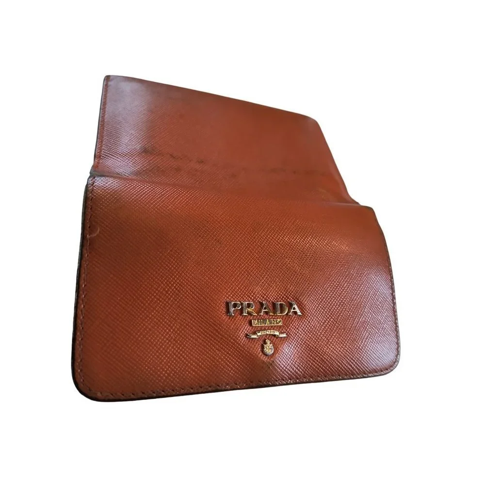 Vintage PRADA Saffiano leather‎ card holder in Papaya Fair ++ condition